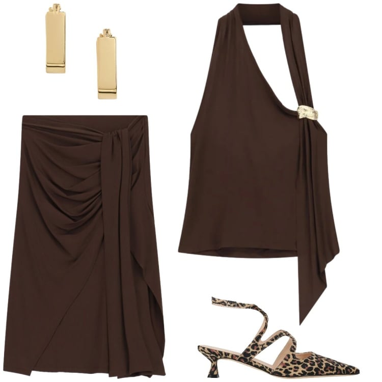 Outfit donna - Gonna portafoglio e top impreziosito. Stile Glamour per Serata fuori. Abbinamento con décolleté, orecchini, top, gonne longuette.