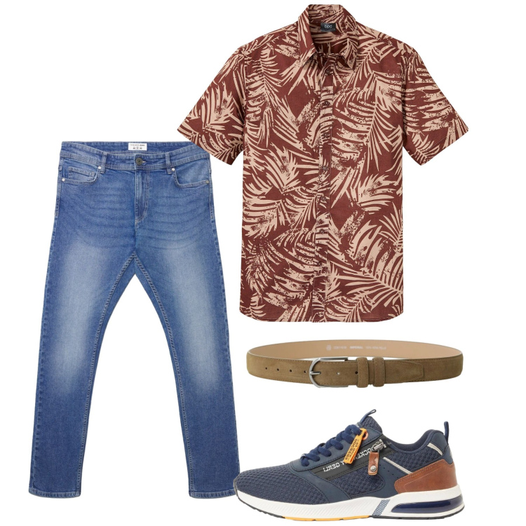 Outfit uomo - Giugno. Stile Casual per Tutti i giorni. Abbinamento con camicie a manica corta, sneakers, jeans skinny, cinture.