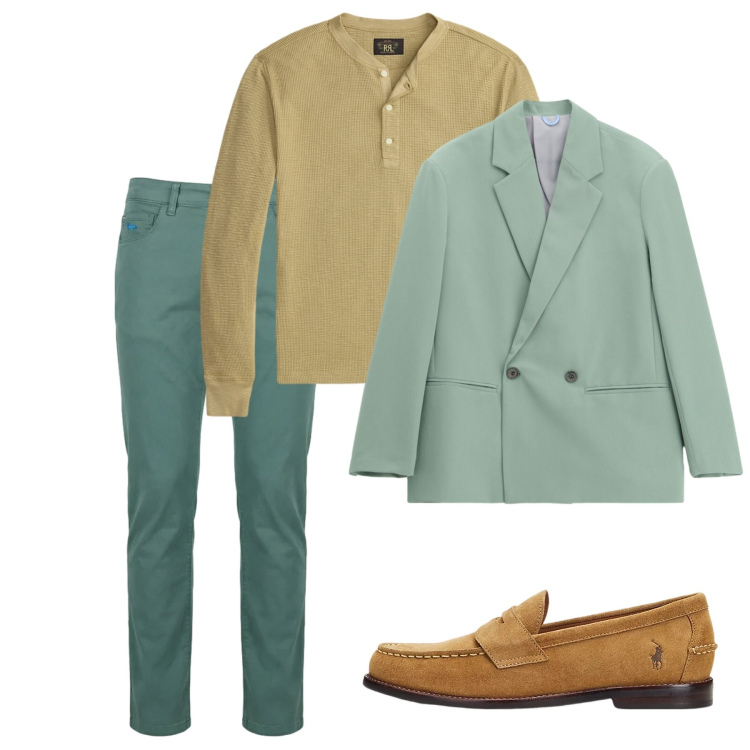 Outfit uomo - Verde menta. Stile Casual per Tutti i giorni. Abbinamento con pantaloni, scarpe stringate, t-shirt, giacche.