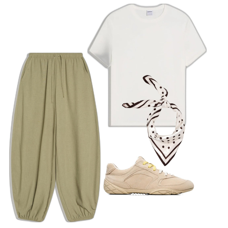 Outfit mujer - Casual look. Estilo Casual para Todos los días. Combinación con pantalones, camiseta, sneakers, bandas para el pelo.