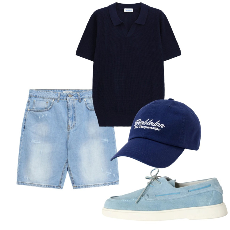 Outfit uomo - Casual shorts. Stile Casual per Tutti i giorni. Abbinamento con scarpe stringate, cappelli con visiera, t-shirt, bermuda.