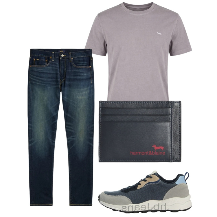 Outfit uomo - Casual june. Stile Casual per Tutti i giorni. Abbinamento con portafogli, t-shirt, sneakers, jeans.