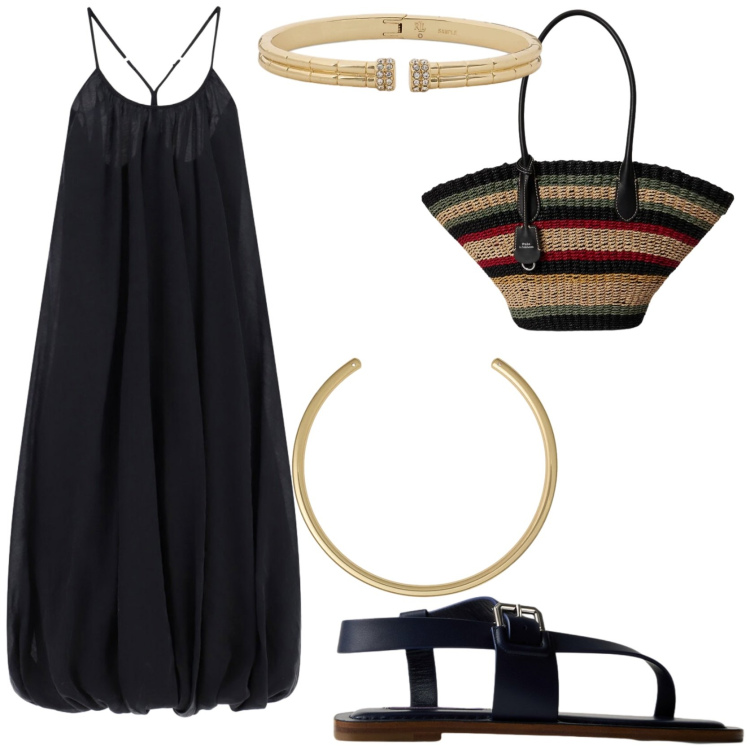 Outfit donna - Etnico. Stile Etnico per Tutti i giorni. Abbinamento con vestiti lunghi, borse tote, sandali in pelle, braccialetti, collane.