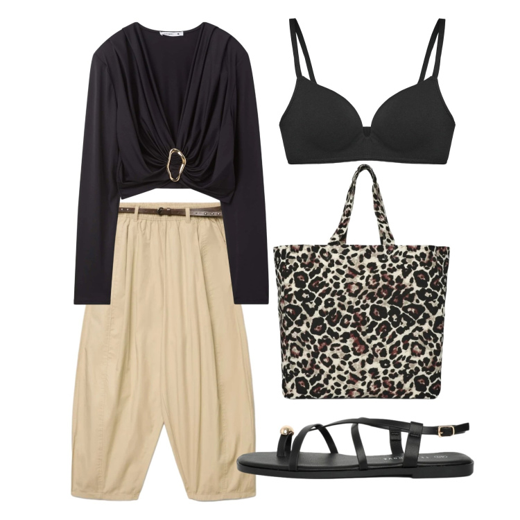 Outfit donna - Terranova - Island of summer. Stile Casual chic per Serata fuori. Abbinamento con pantaloni, bluse, sandali, reggiseni, shopping bag.
