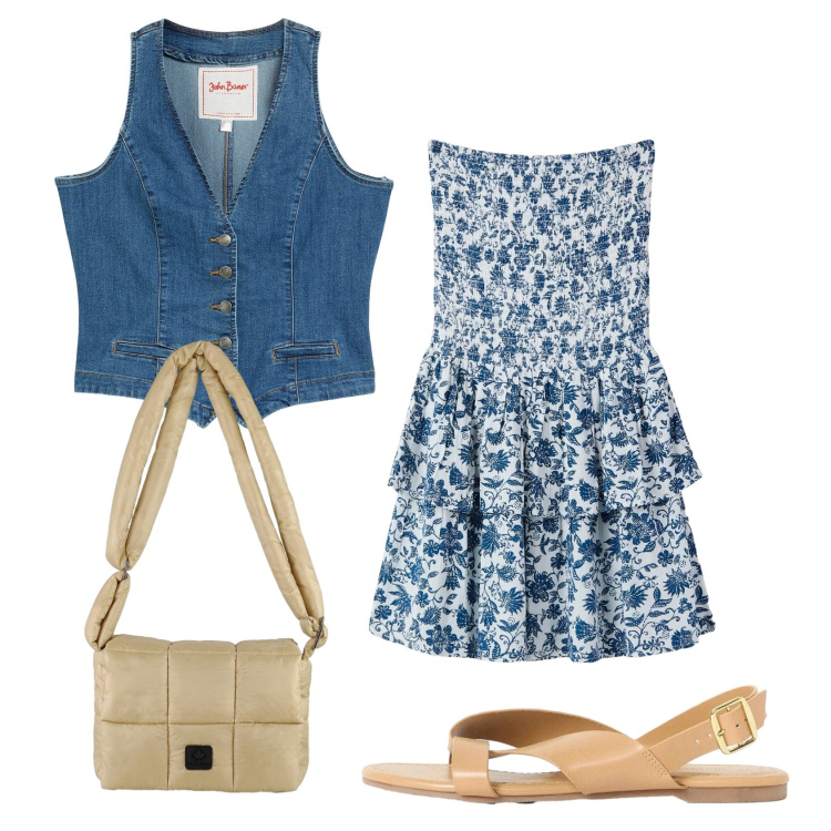 Outfit donna - Total look #2421266. Stile Romantica per Tutti i giorni. Abbinamento con gilet, sandali, vestiti corti, borse a spalla.