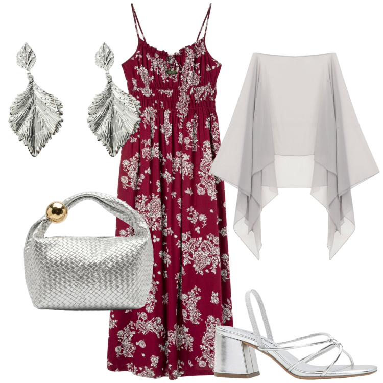 Outfit donna - Total look #2421269. Stile Romantica per Serata fuori. Abbinamento con sandali col tacco, vestiti lunghi, cappe, orecchini, borse a mano.