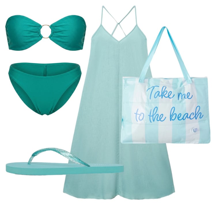 Outfit donna - Total look #2421282. Stile Basic per Mare. Abbinamento con borse tote, infradito, vestiti lunghi, bikini, bikini.