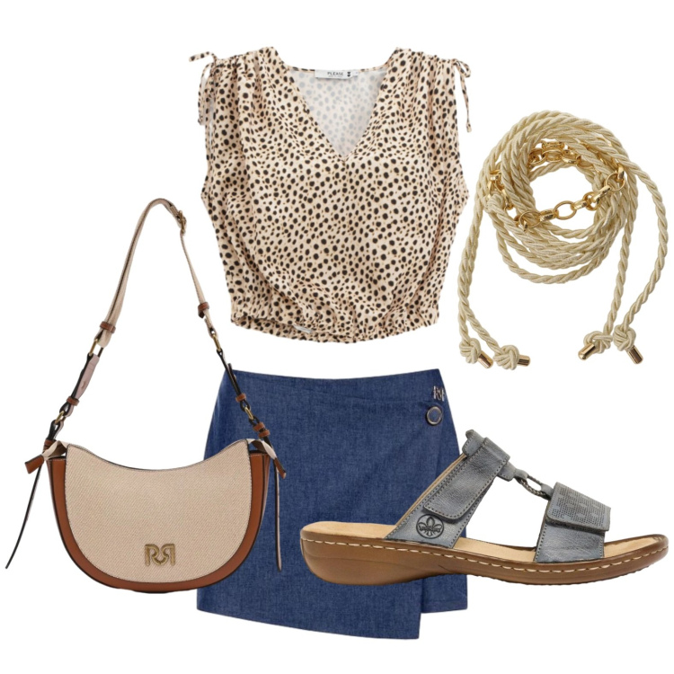 Outfit donna - Il ritorno della minigonna. Stile Casual per Tutti i giorni. Abbinamento con ciabatte, top, borse a tracolla, minigonne, cinture.