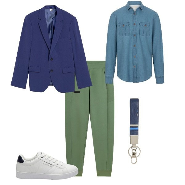 Outfit uomo - green. Abbinamento con portachiavi, camicie, pantaloni, sneakers, giacche.
