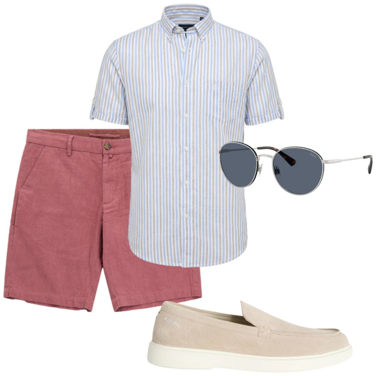 Outfit uomo - Total look #2421337. Stile Trendy per Tutti i giorni. Abbinamento con scarpe stringate, camicie a manica corta, occhiali da sole, bermuda.