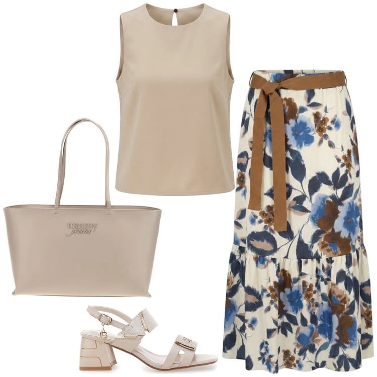 Outfit donna - Daily. Stile Chic per Tutti i giorni. Abbinamento con canottiere, gonne lunghe, sandali col tacco, borse a spalla.