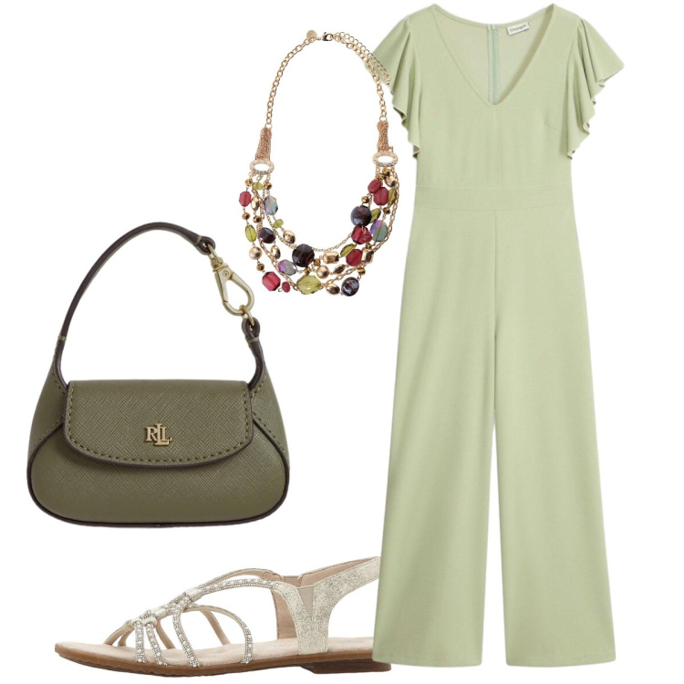 Outfit donna - In città. Stile Casual chic per Tutti i giorni. Abbinamento con tute, sandali, borse a mano, collane.