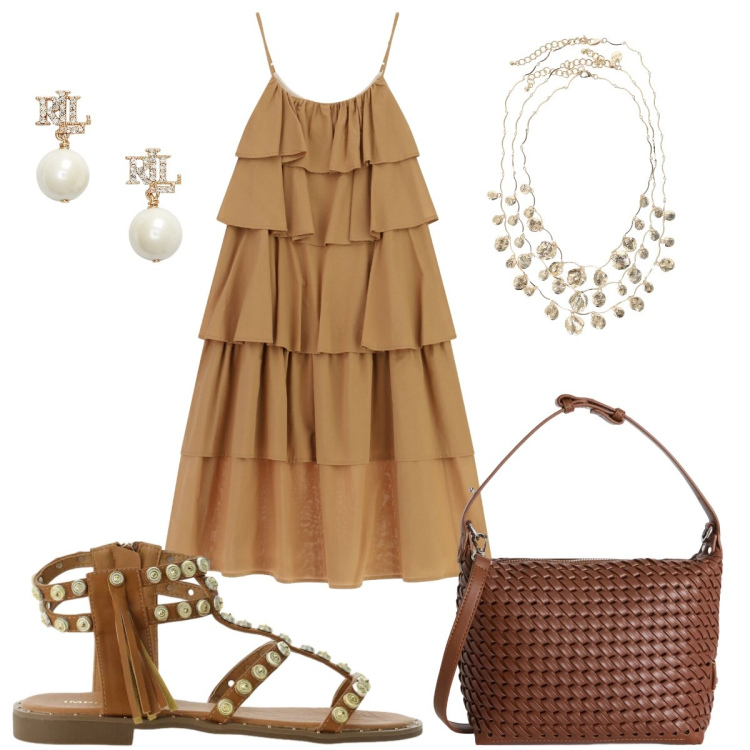 Outfit donna - Nn temo il sole. Stile Romantica per Tutti i giorni. Abbinamento con borse a spalla, sandali, vestiti lunghi, orecchini, collane.