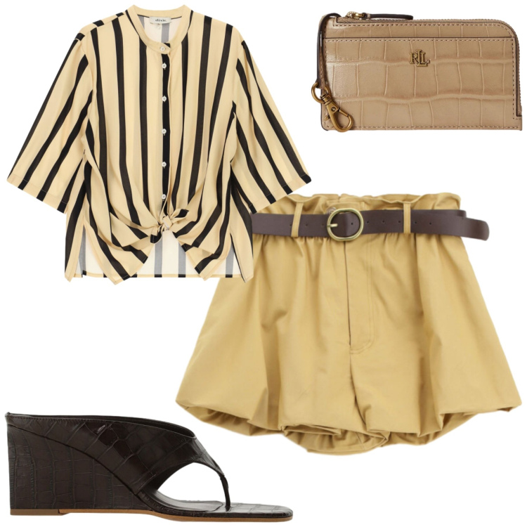 Outfit donna - Dixie. Stile Casual chic per Tutti i giorni. Abbinamento con shorts, sandali, camicie, portafogli.