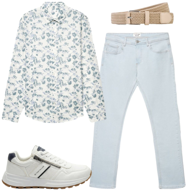 Outfit uomo - La camicia fantasia. Stile Casual per Tutti i giorni. Abbinamento con sneakers, cinture, jeans, camicie.