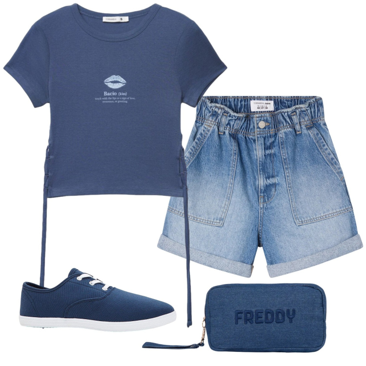 Outfit donna - Total look #2421459. Stile Casual per Tutti i giorni. Abbinamento con sneakers, shorts, t-shirt, pochette.