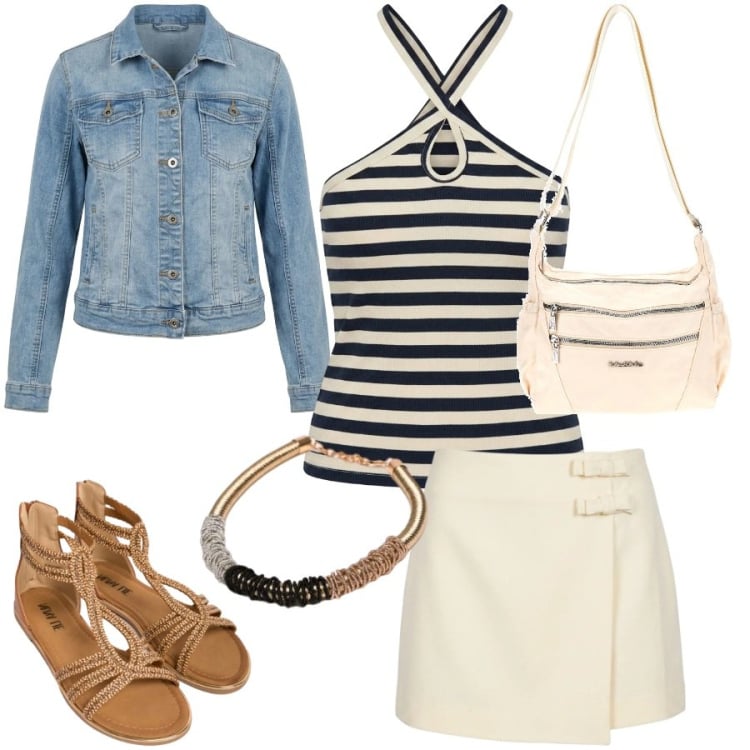 Outfit donna - Summer Confidence. Stile Casual chic per Tutti i giorni. Abbinamento con collane, sandali in pelle, canottiere, minigonne, cappotti, borse a tracolla.
