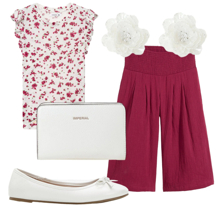 Outfit donna - Total look #2421481. Stile Romantica per Tutti i giorni. Abbinamento con pantaloni, ballerine, t-shirt, borse a tracolla, orecchini.