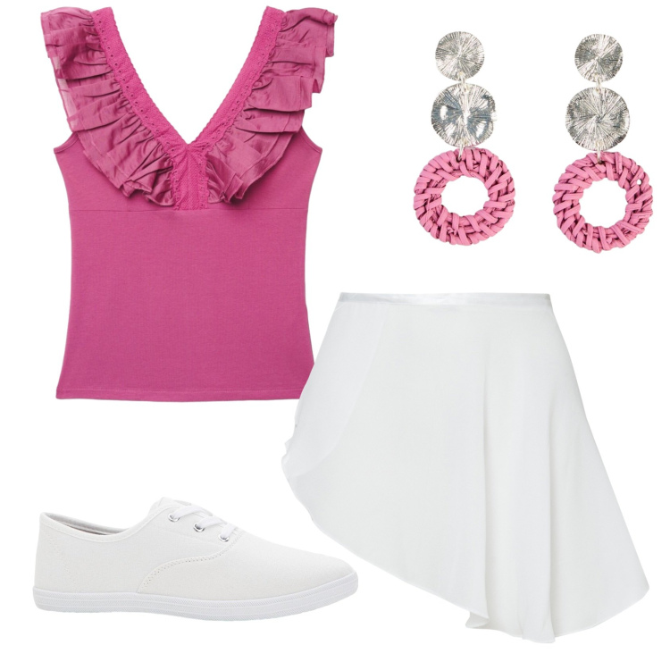Outfit donna - Total look #2421486. Stile Basic per Mare. Abbinamento con sneakers, orecchini, top, minigonne.
