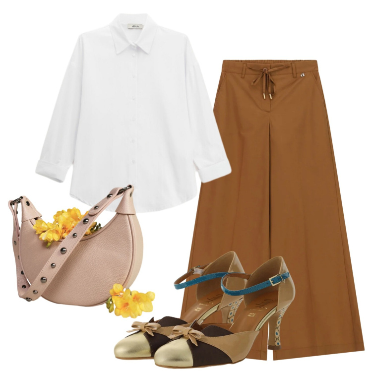 Outfit donna - Total look #2421505. Stile Casual chic per Ufficio. Abbinamento con camicie, décolleté, borse a spalla, pantaloni a palazzo.