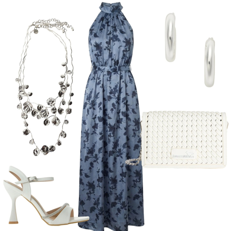 Outfit donna - Chic cerimonia evento serata. Stile Chic per Serata fuori. Abbinamento con borse a tracolla, sandali gioiello, orecchini, collane, vestiti lunghi.