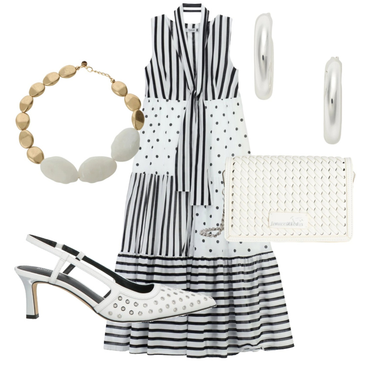 Outfit donna - Total look #2421510. Stile Casual chic per Tutti i giorni. Abbinamento con décolleté, borse a tracolla, vestiti lunghi, orecchini, collane.