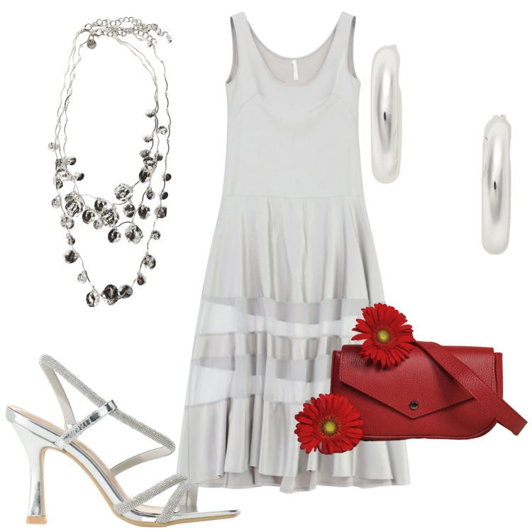 Outfit donna - Total look #2421513. Stile Minimal per Serata fuori. Abbinamento con vestiti lunghi, sandali col tacco, orecchini, collane, borse a tracolla.