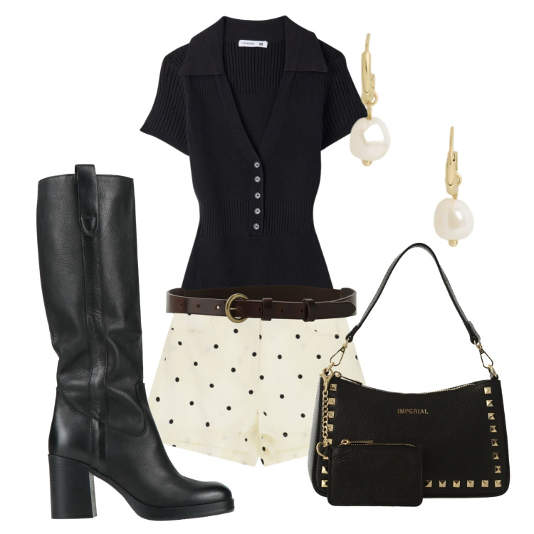 Outfit donna - Total look #2421524. Stile Rock per Tutti i giorni. Abbinamento con stivali, t-shirt, borse a spalla, shorts, orecchini, cinture.