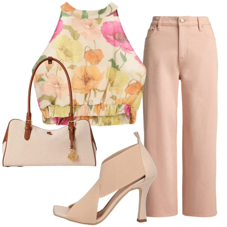 Outfit donna - Total look #2421541. Stile Romantica per Serata fuori. Abbinamento con sandali in pelle, top, jeans, borse a mano.