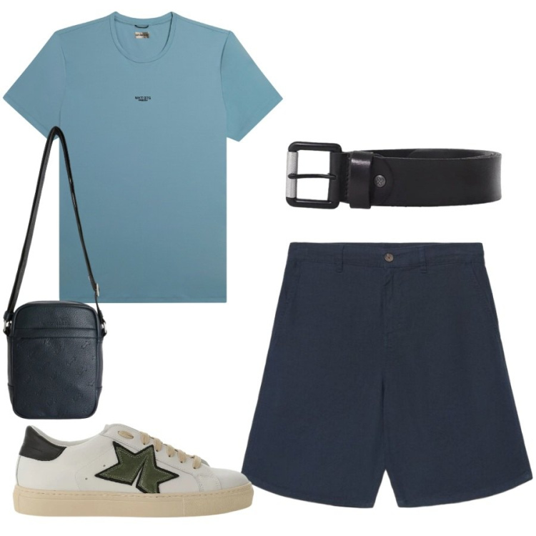 Outfit uomo - Urban Style. Stile Urban per Tutti i giorni. Abbinamento con borse sportive, shorts, t-shirt, sneakers, cinture.