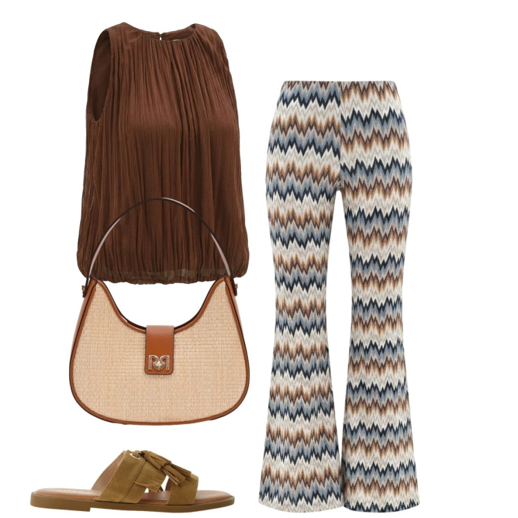 Outfit donna - Chevron e sandali. Stile Chic per Tutti i giorni. Abbinamento con sandali, pantaloni, bluse, borse a spalla.