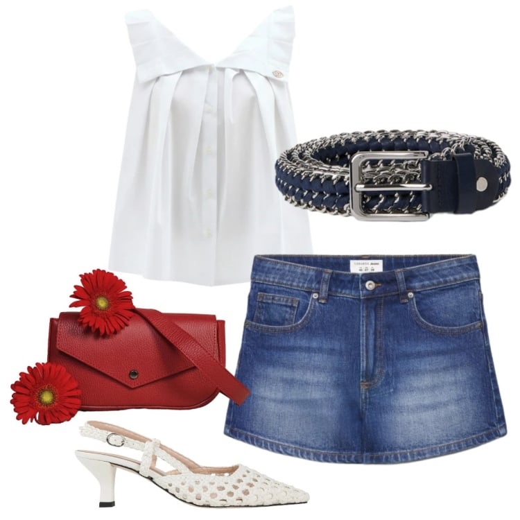 Outfit donna - Gerbera. Stile Chic per Tutti i giorni. Abbinamento con décolleté, shorts, bluse, cinture, borse a tracolla.