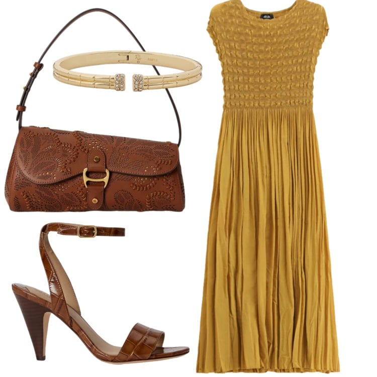 Outfit donna - Total look #2421590. Stile Basic per Serata fuori. Abbinamento con borse a spalla, braccialetti, sandali in pelle, vestiti lunghi.