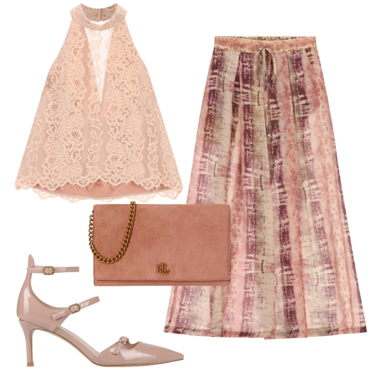 Outfit donna - Total look #2421598. Stile Chic per Cerimonia. Abbinamento con décolleté, canottiere, borse a tracolla, pantaloni a palazzo.
