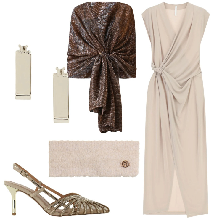 Outfit donna - Total look #2421643. Stile Chic per Cerimonia. Abbinamento con vestiti lunghi, fasce per capelli, stole, orecchini, décolleté.
