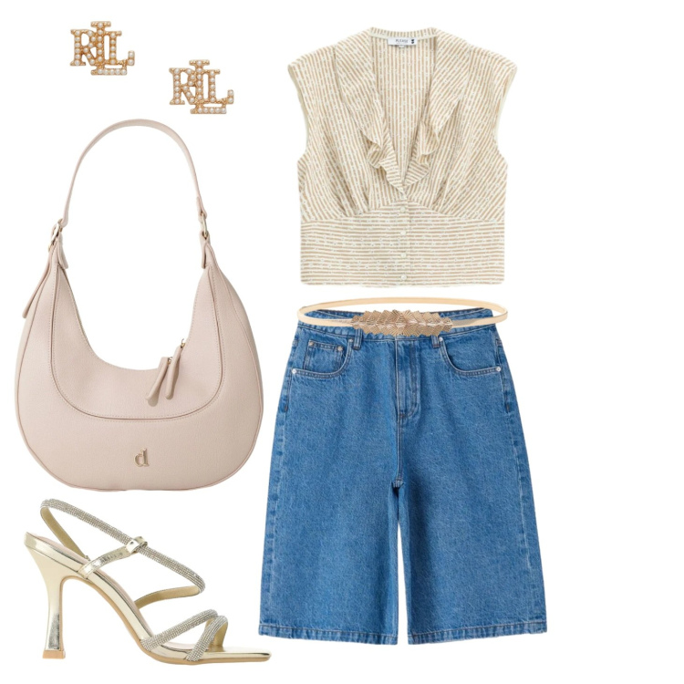 Outfit donna - Jeans. Stile Casual chic per Serata fuori. Abbinamento con bermuda, sandali col tacco, camicie, orecchini, borse a tracolla, cinture.
