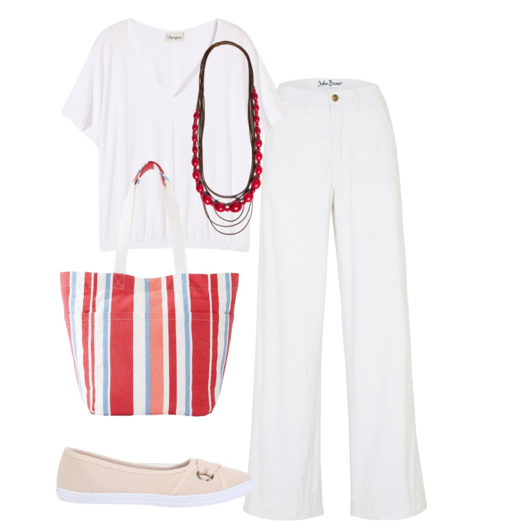 Outfit donna - Accessori colorati. Stile Casual per Tutti i giorni. Abbinamento con jeans, t-shirt, shopping bag, ballerine, collane.