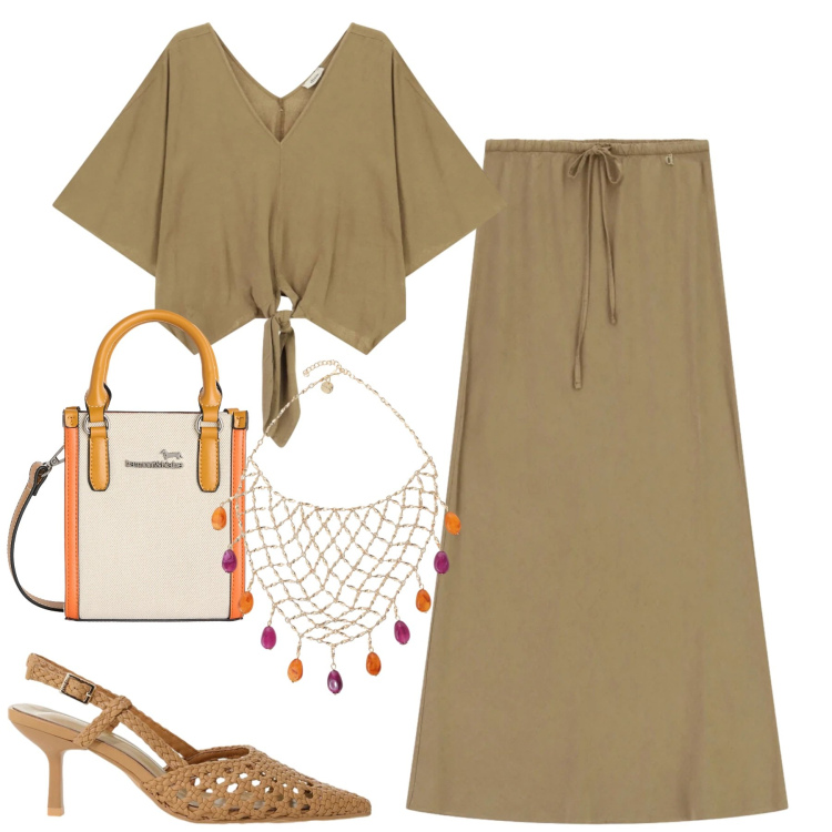 Outfit donna - Dixie. Stile Casual chic per Tutti i giorni. Abbinamento con borse tote, décolleté, collane, bluse, gonne lunghe.