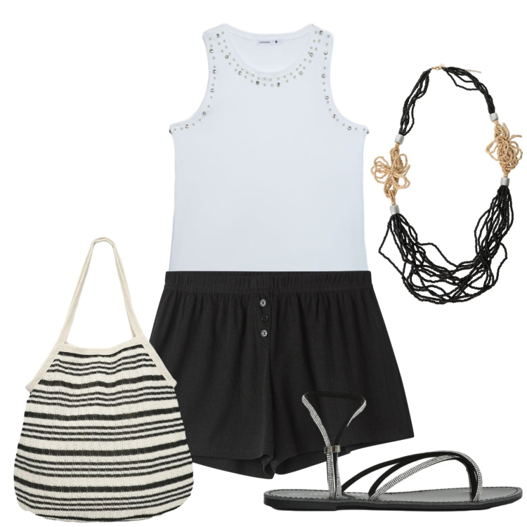 Outfit donna - Total look #2421713. Stile Basic per Tutti i giorni. Abbinamento con canottiere, sandali, shopping bag, shorts, collane.