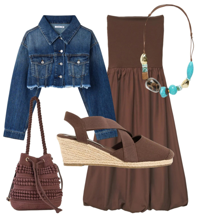 Outfit donna - Total look #2421719. Stile Casual per Tutti i giorni. Abbinamento con zeppe, borse a secchiello, vestiti midi/longuette, cappotti, collane.