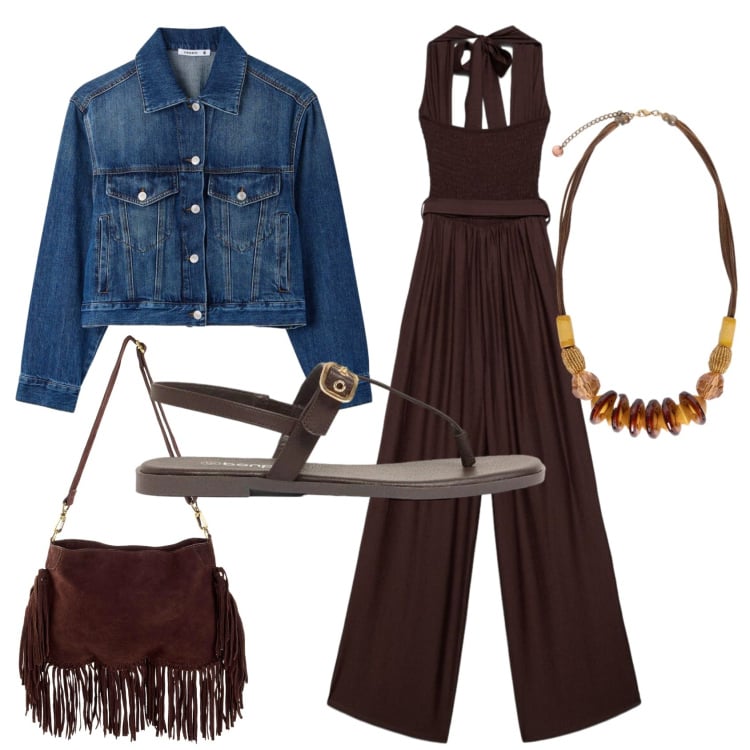 Outfit donna - Total look #2421723. Stile Casual per Tutti i giorni. Abbinamento con sandali, borse a tracolla, tute, cappotti, collane.