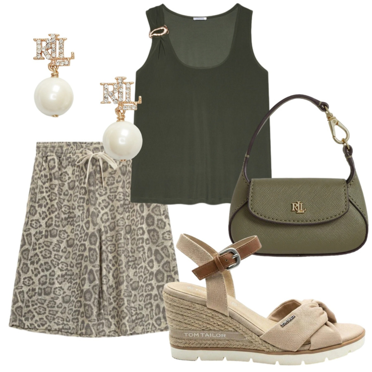 Outfit donna - Total look #2421729. Stile Trendy per Tutti i giorni. Abbinamento con sandali col tacco, bermuda, canottiere, orecchini, borse a mano.