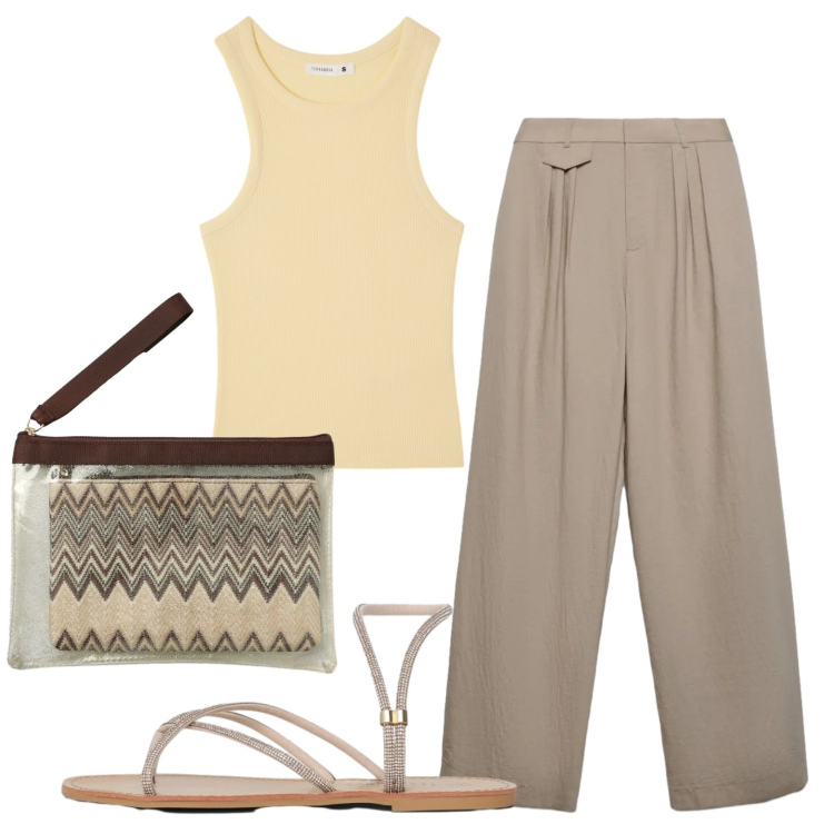 Outfit donna - Total look #2421735. Stile Casual per Ufficio. Abbinamento con pantaloni, sandali, pochette, canottiere.