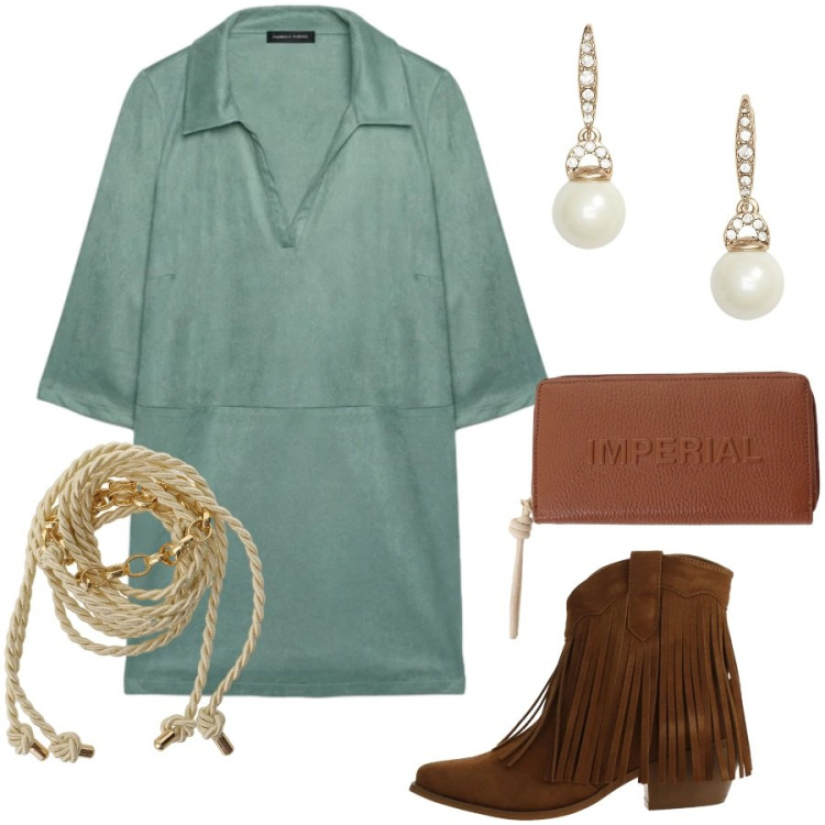 Outfit donna - Total look #2421737. Stile Etnico per Serata fuori. Abbinamento con portafogli, stivaletti texani, vestiti corti, orecchini, cinture.