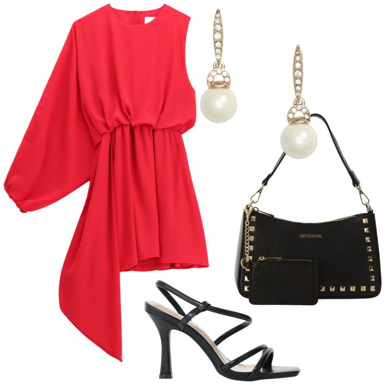 Outfit donna - Total look #2421738. Stile Rock per Serata fuori. Abbinamento con borse a spalla, sandali col tacco, orecchini, vestiti asimmetrici.