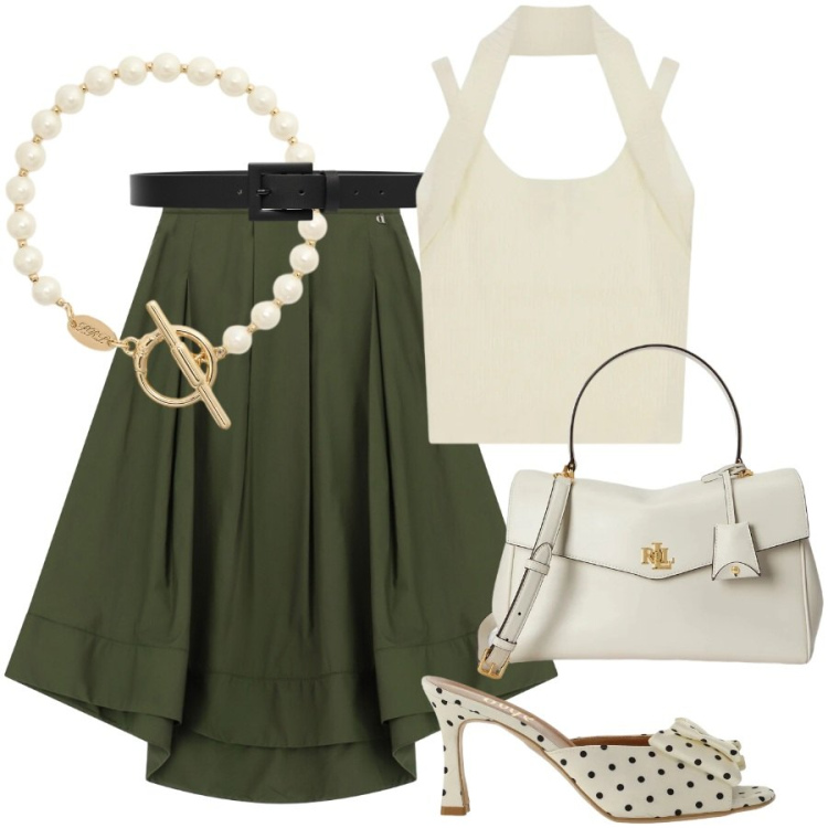 Outfit donna - Ispirazione anni \'50. Stile Vintage retrò per Serata fuori. Abbinamento con cinture, borse a mano, braccialetti, top, sandali col tacco, gonne lunghe.