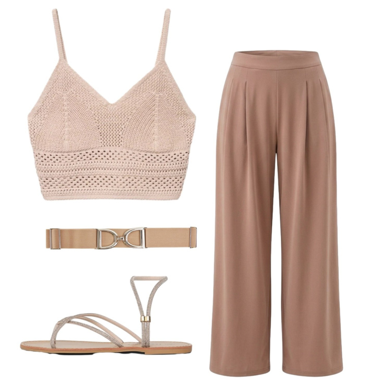 Outfit donna - In libertà. Stile Boho per Tutti i giorni. Abbinamento con cinture, sandali, top, pantaloni.