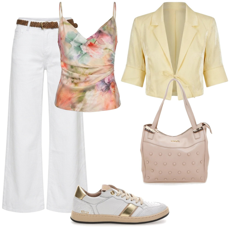 Outfit donna - Total look #2421761. Stile Casual chic per Tutti i giorni. Abbinamento con pantaloni, canottiere, top, shopping bag, sneakers.