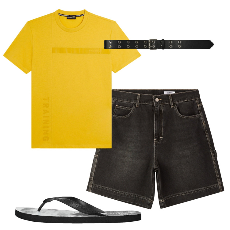 Outfit uomo - Total look #2421776. Stile Casual per Tutti i giorni. Abbinamento con sandali, bermuda, cinture, t-shirt.