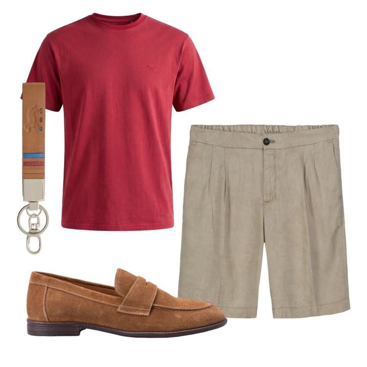 Outfit uomo - Total look #2421777. Stile Casual per Ufficio. Abbinamento con t-shirt, portachiavi, scarpe stringate, bermuda.